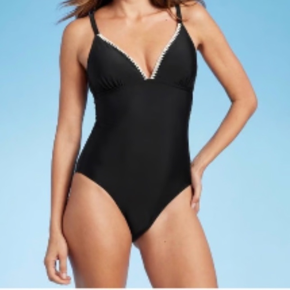 Kona Sol Medium Coverage Black White Trim One Piece Bathing Suit Women’s Size L